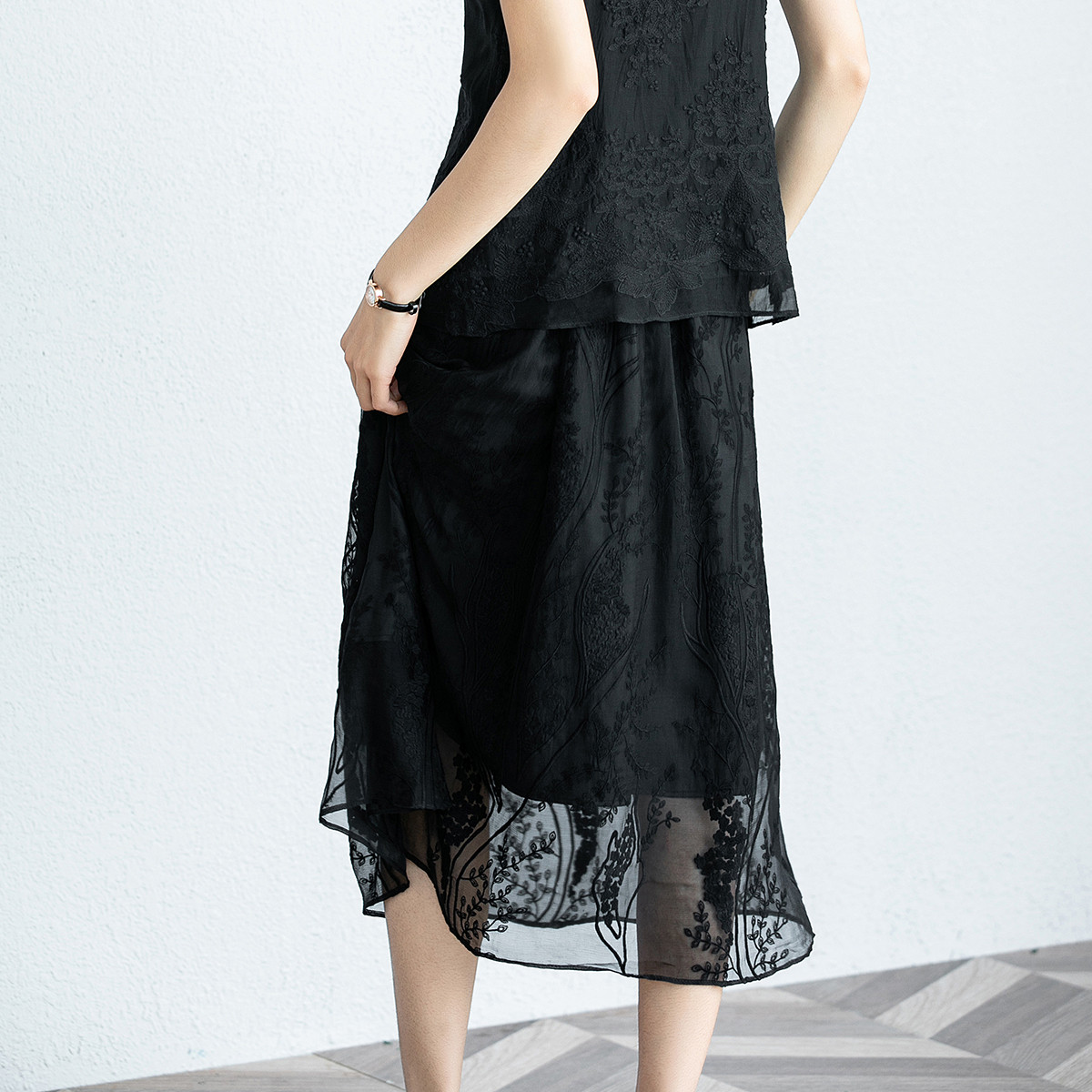 桑蚕丝半身裙气质简约真丝半裙女装a字裙此刺绣半身裙