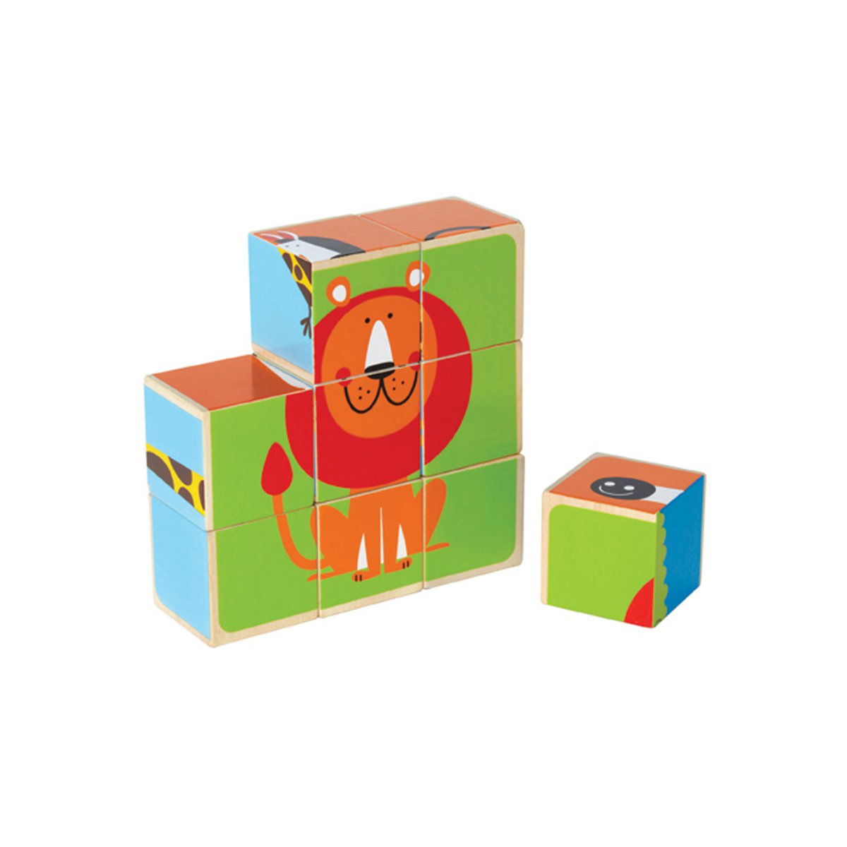 德国hape2岁 儿童积木拼插玩具大块立体动物六面拼图玩具e0421