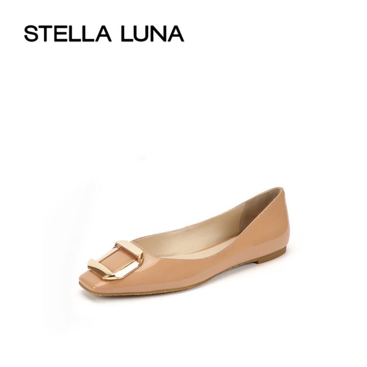 Stella Luna 女鞋春新款露娜浅口方头方扣平底百搭通勤时尚单鞋 In Neutrals