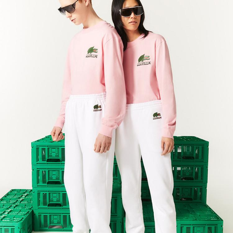 Lacoste X Minecraft我的世界联名情侣装白色卫裤运动裤 In Pink