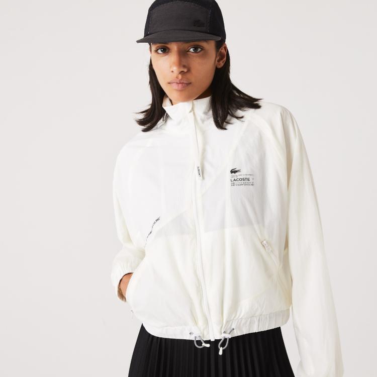 Lacoste 法国鳄鱼女装运动风舒适透气拉链立领短款外套 In White