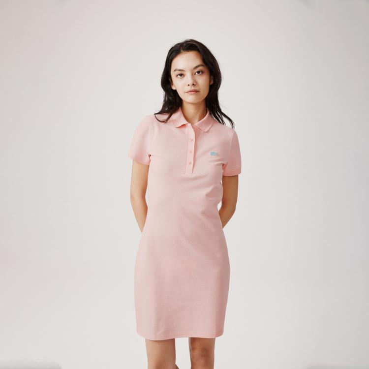 Lacoste 法国鳄鱼女装白色舒适时尚休闲polo领连衣裙 In Pink