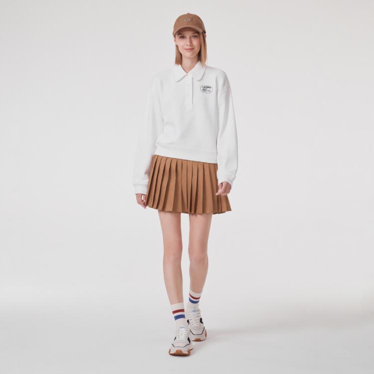 Lacoste 法国鳄鱼女装优雅纯色设计感高腰a字百褶裙短裙 In White