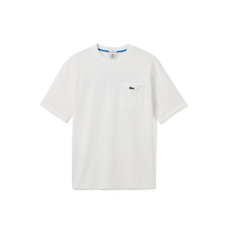 Lacoste 法国鳄鱼男女同款简约字母纯棉款式圆领短袖t恤 In White