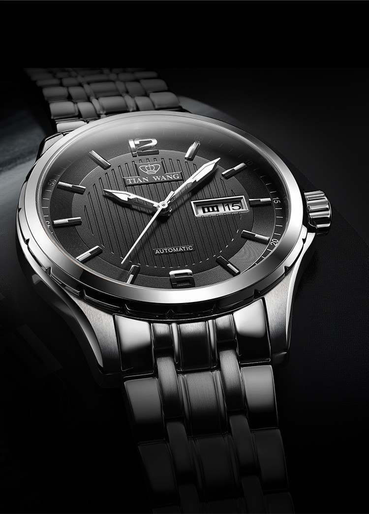 天王山河系列钢带男表商务复古自动机械表男士手表