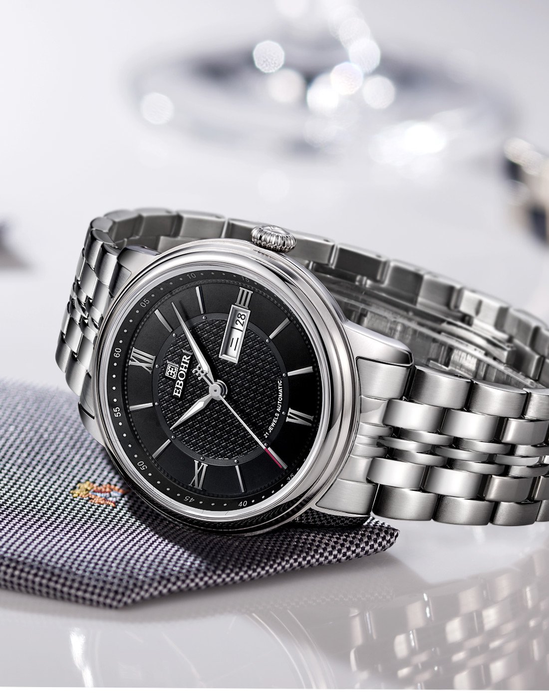 依波手表 都市经典系列商务黑面时尚机械表男表