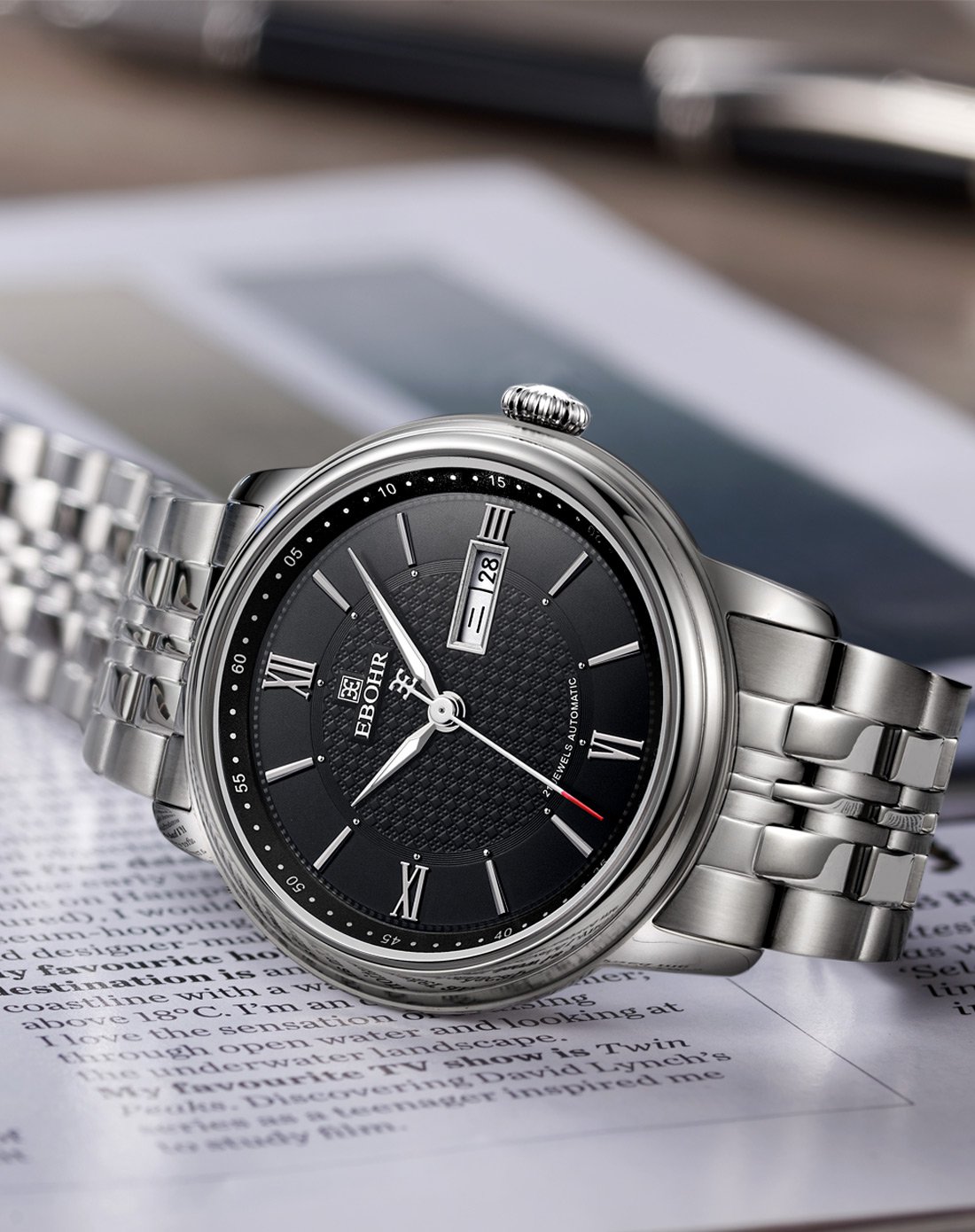 依波手表 都市经典系列商务黑面时尚机械表男表