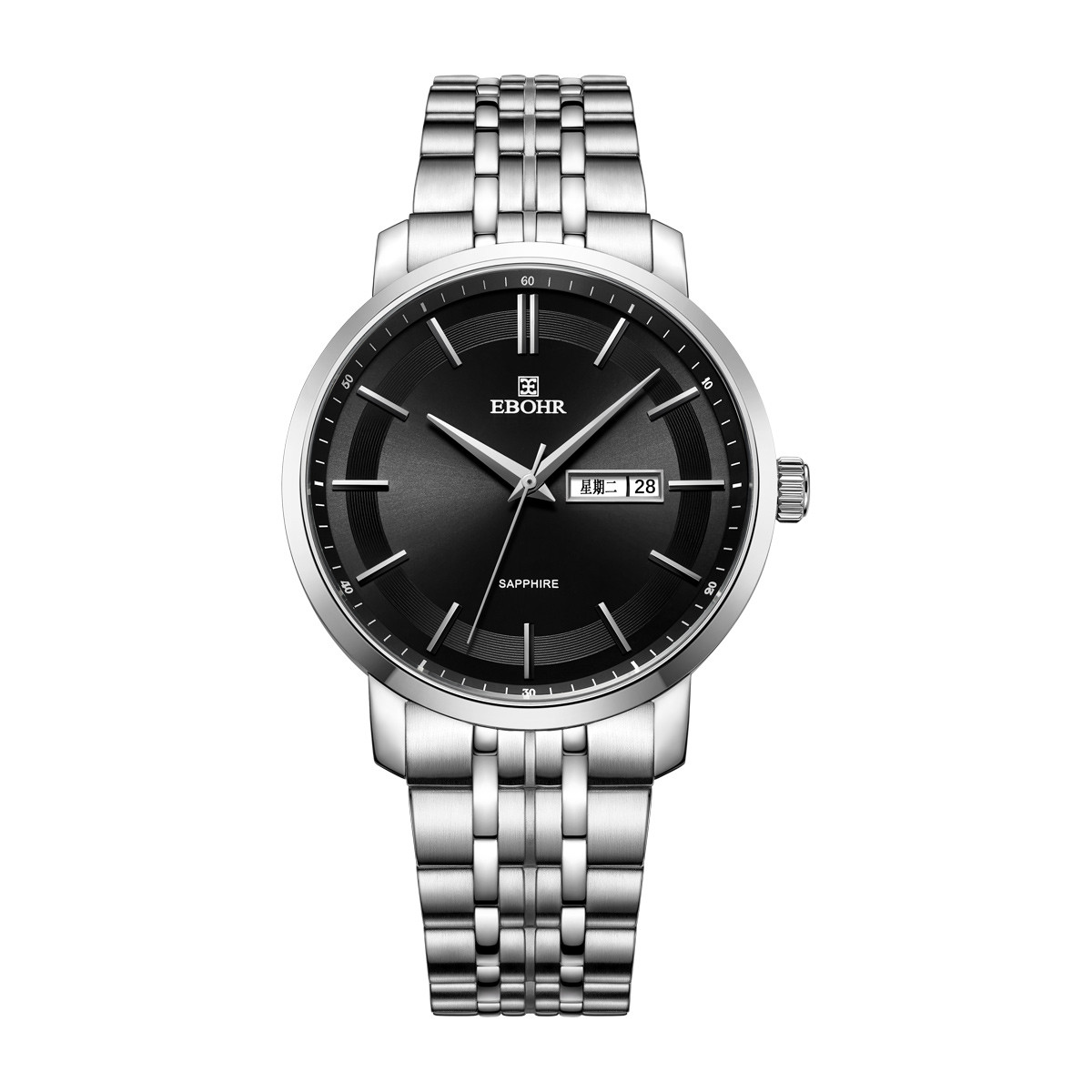 依波 简约钢带石英商务手表 银色男 均码