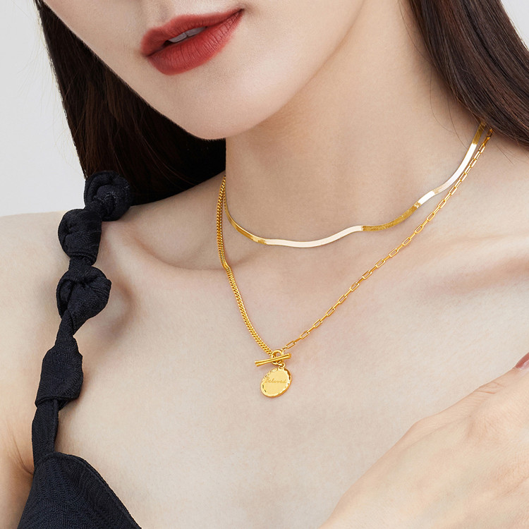 【7号晚8钜惠价】黄金项链beloved圆牌女5g计价