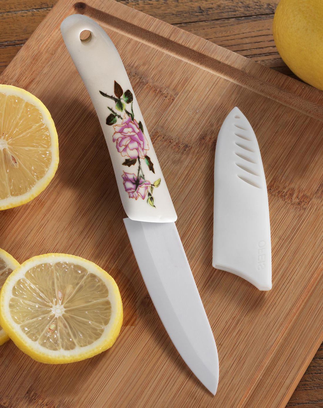 花卉烤瓷白晶系列4寸陶瓷水果刀送刀鞘
