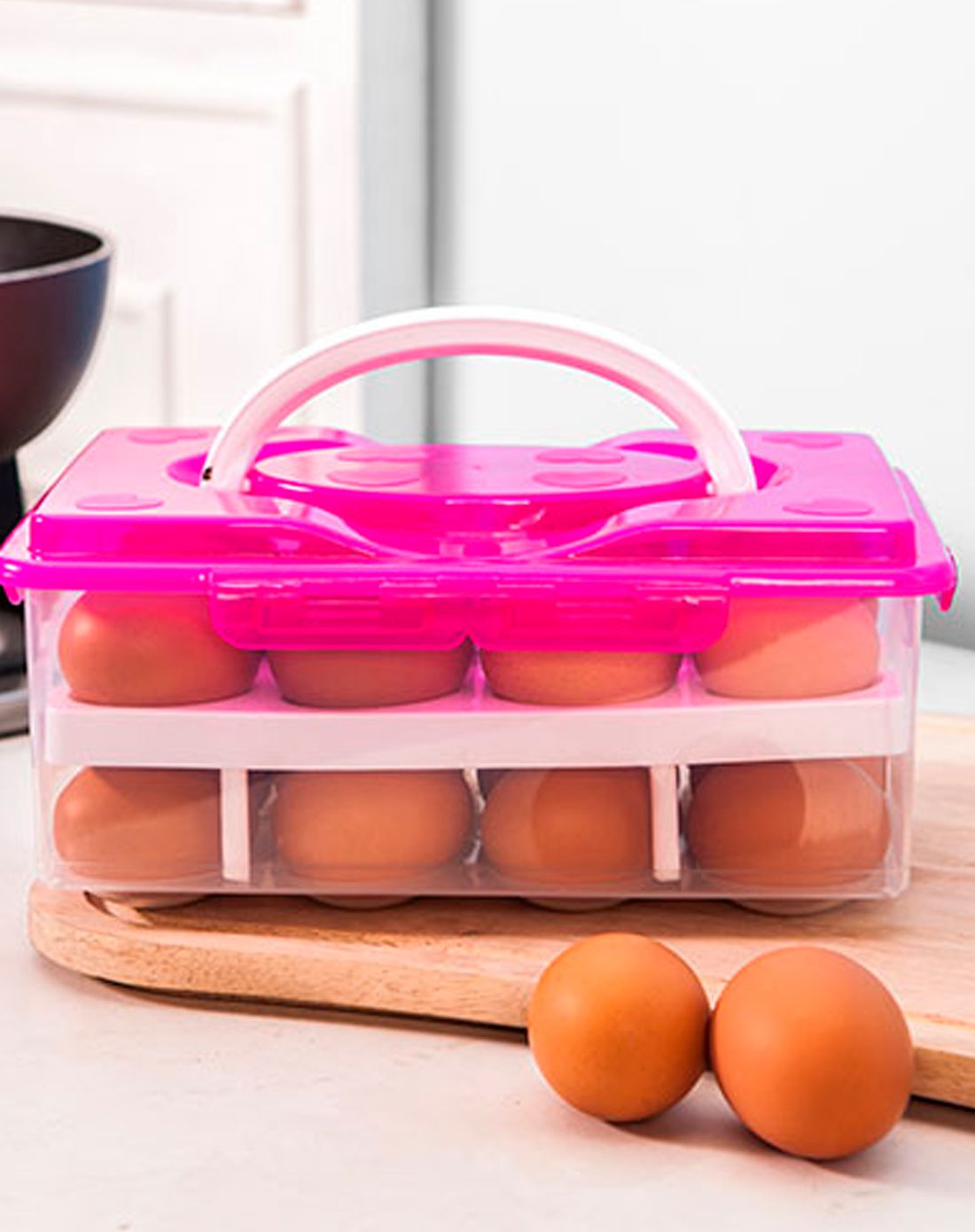 ofeis 冰箱保鲜鸡蛋收纳盒双层24格-橙色