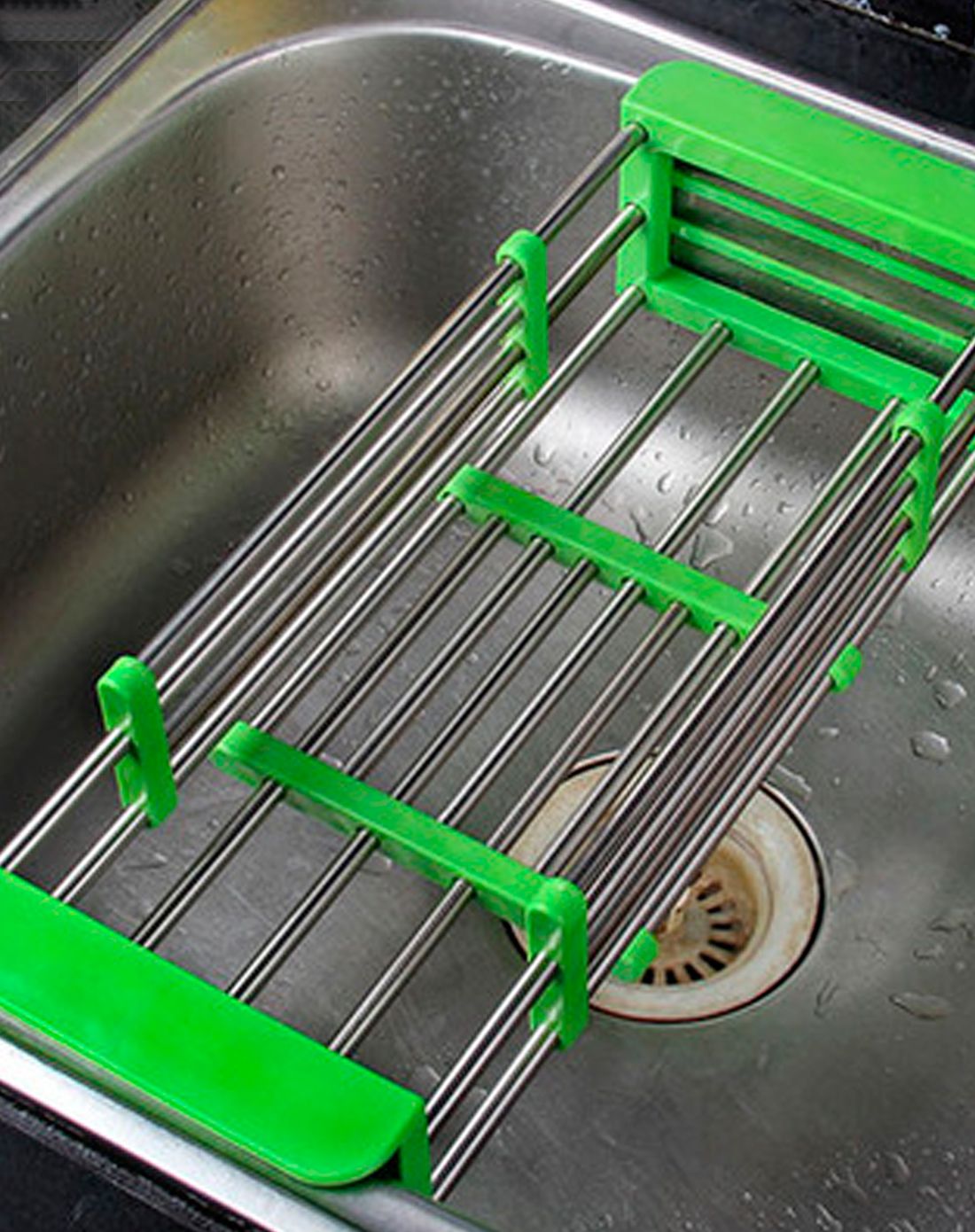 不锈钢可伸缩沥水架碗盘滴水架-绿色