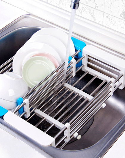 不锈钢可伸缩沥水架碗盘滴水架-白色