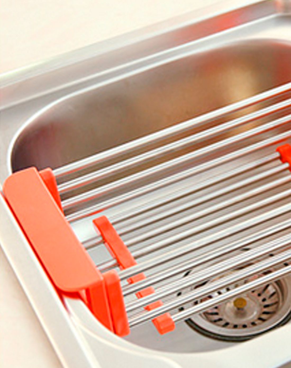 ofeis 不锈钢可伸缩沥水架碗盘架-橘色