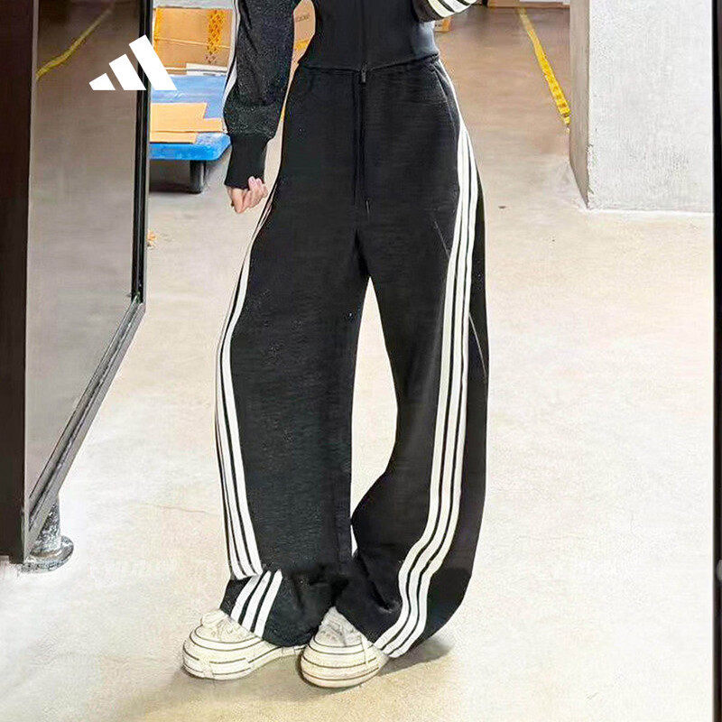 adidas 舞动系列运动休闲裤香蕉裤直筒裤女细闪针织长裤健身阔腿裤秋冬款