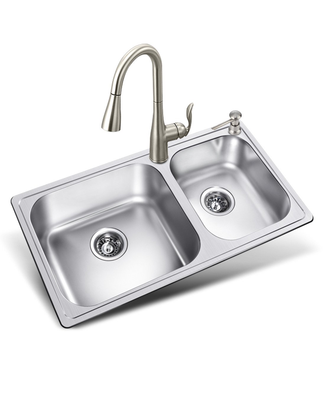 摩恩(moen)304不锈钢大小双槽 洗菜盆水槽龙头套装