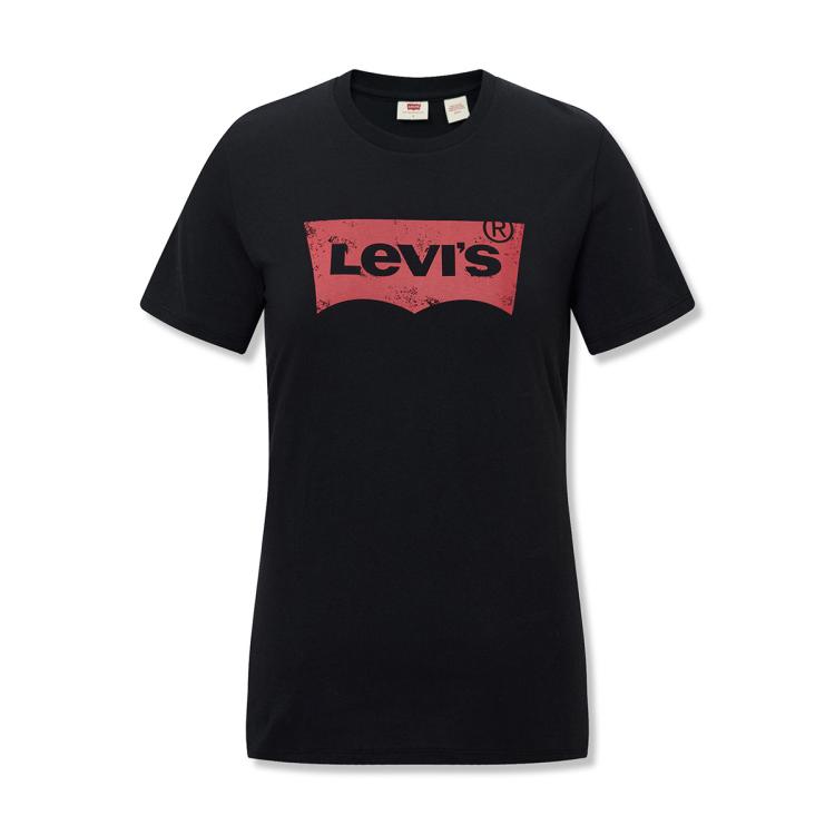 Levi's 李维斯24春夏女士做旧logo印花复古短袖t恤 In Black
