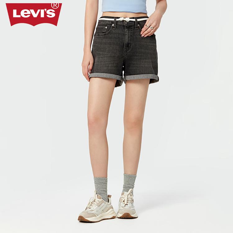 Levi's 李维斯24夏季女士复古直筒休闲潮流宽松牛仔短裤 In Black