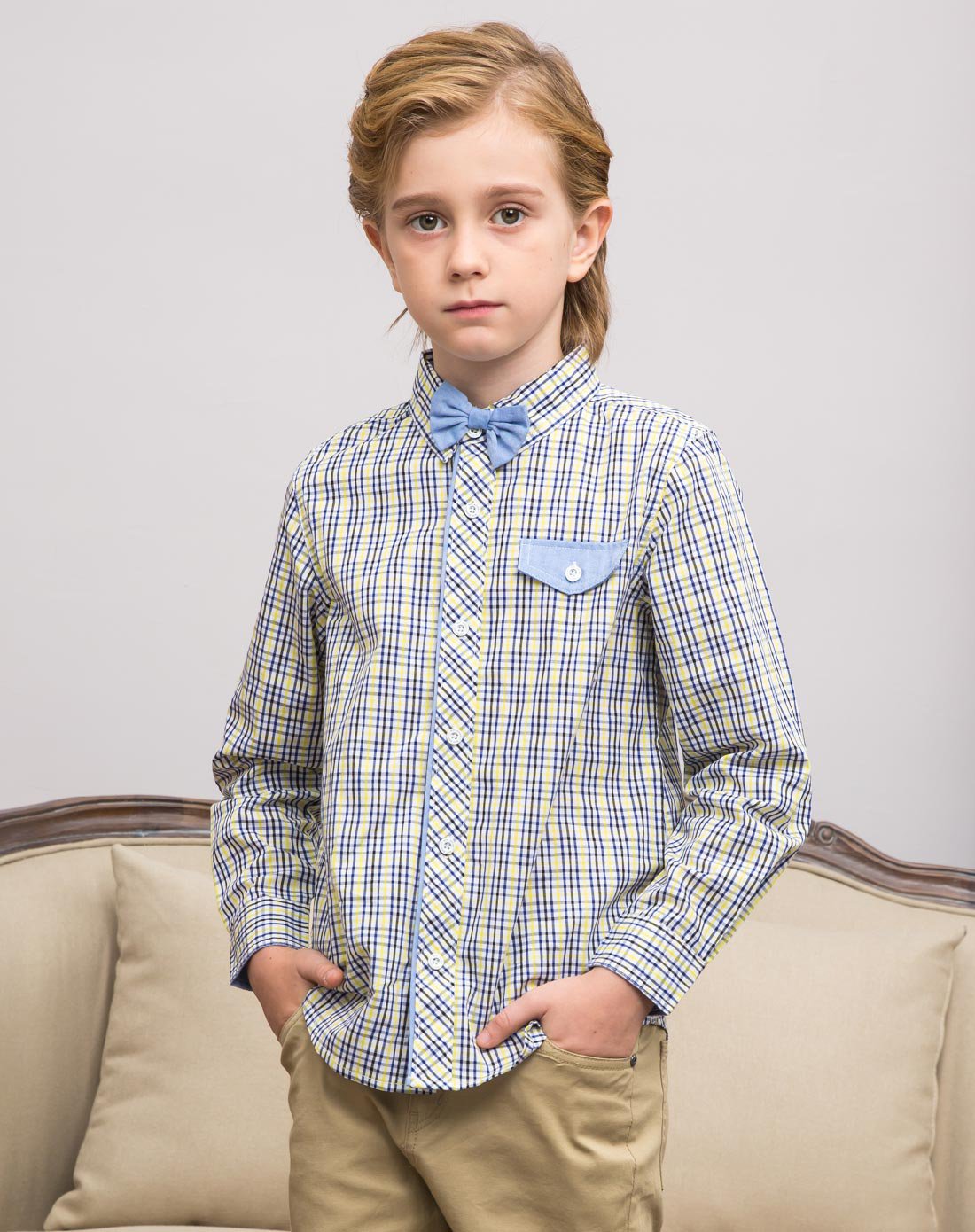 水孩儿souhait可爱小男大童红格纹衬衫糖果黄ascch504y03_唯品会