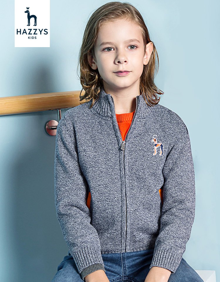 哈吉斯童装儿童冬季爆款男童毛衣渐变针织开身毛衣