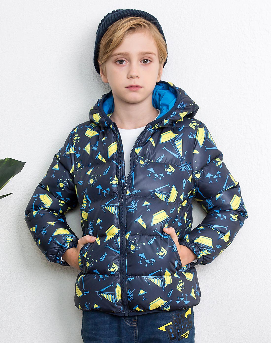 水孩儿童装2017冬季新品男童时尚印花羽绒服