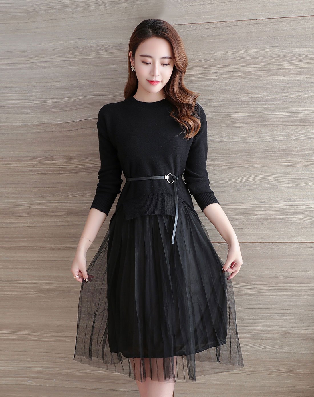 女针织纱裙两件套