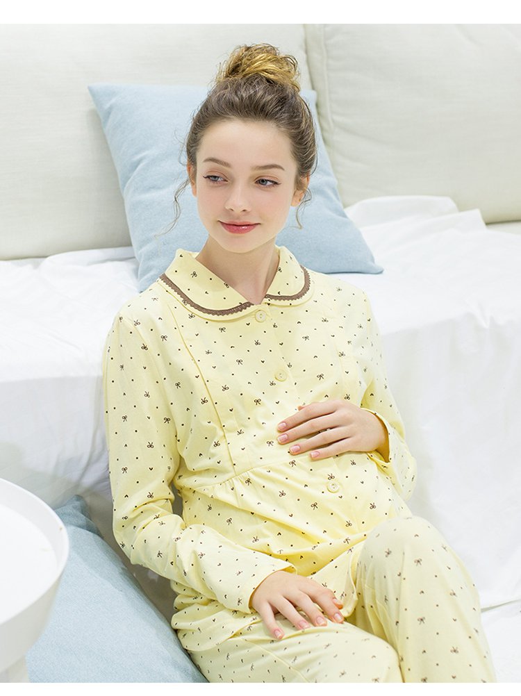 孕之彩 孕妇哺乳家居服睡衣套装春秋款 棉质竖开口哺乳孕妇哺乳家居服
