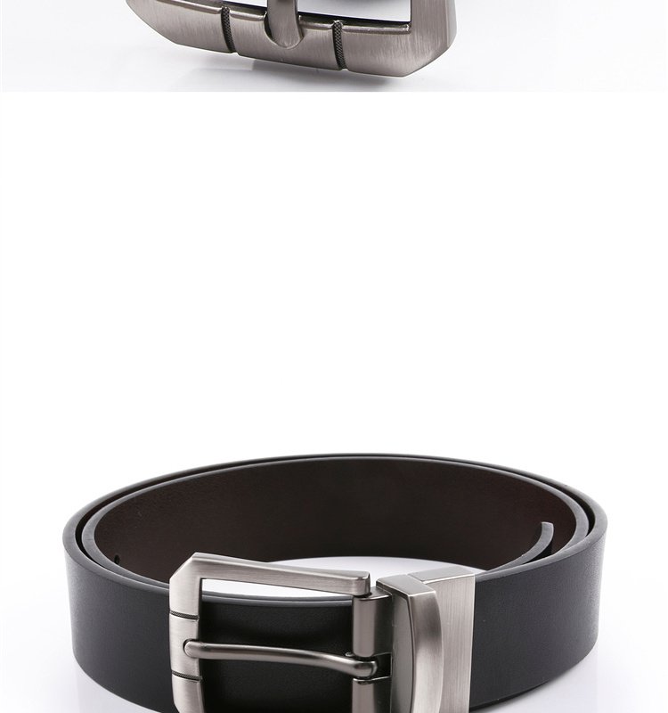 佐丹奴 黑色 拉丝钢扣双面皮带男士