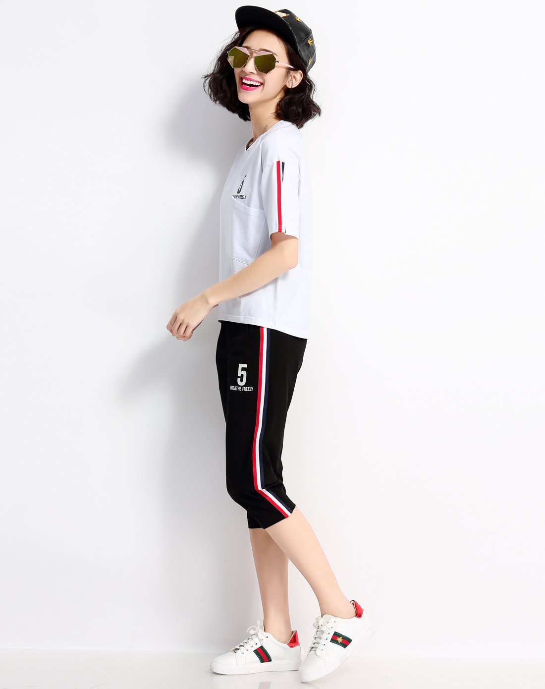 自由呼吸圆领休闲服百搭运动套装女