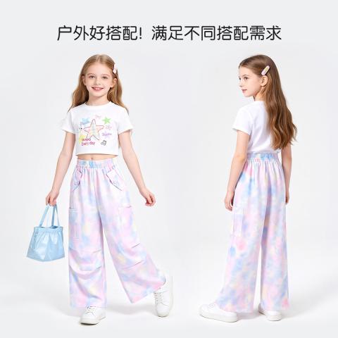 迪士尼 梦幻渐变扎染冰丝工装裤26夏女童甜酷百搭阔腿裤舒适透气长裤 图片 4