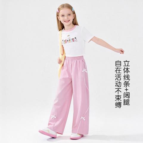 迪士尼 甜美蝴蝶结冰丝阔腿裤26夏女童时尚百搭轻薄休闲裤舒适透气长裤 图片 5
