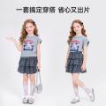 迪士尼 韩系格纹蛋糕裙套装26夏女童潮酷时尚百搭印花短袖裙子两件套 图片 5