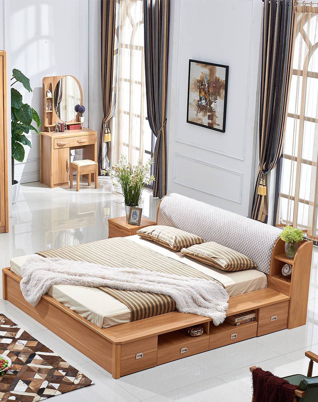 典雅榉木侧柜床