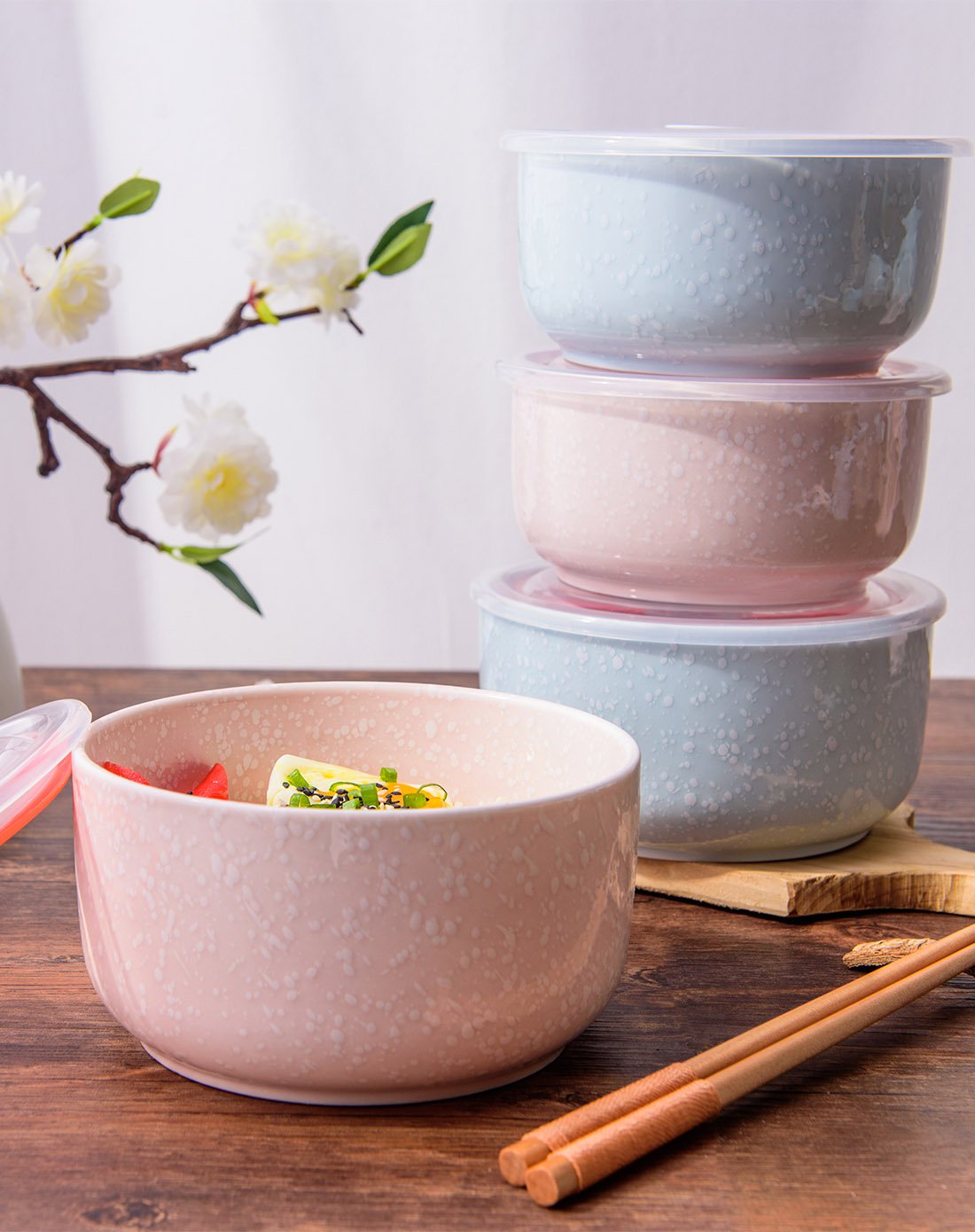 arst 雪花釉保鲜碗大号两件套-粉红