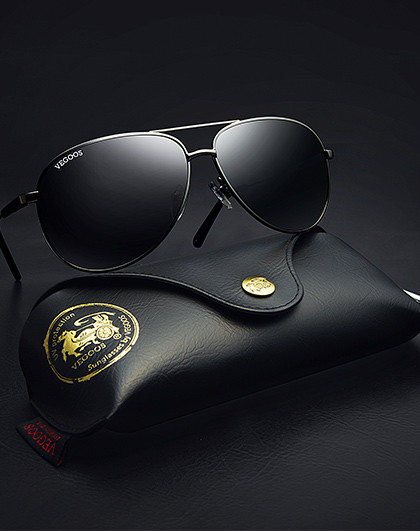 威古氏 男士时尚经典飞行员太阳镜男开车偏光墨镜黑色