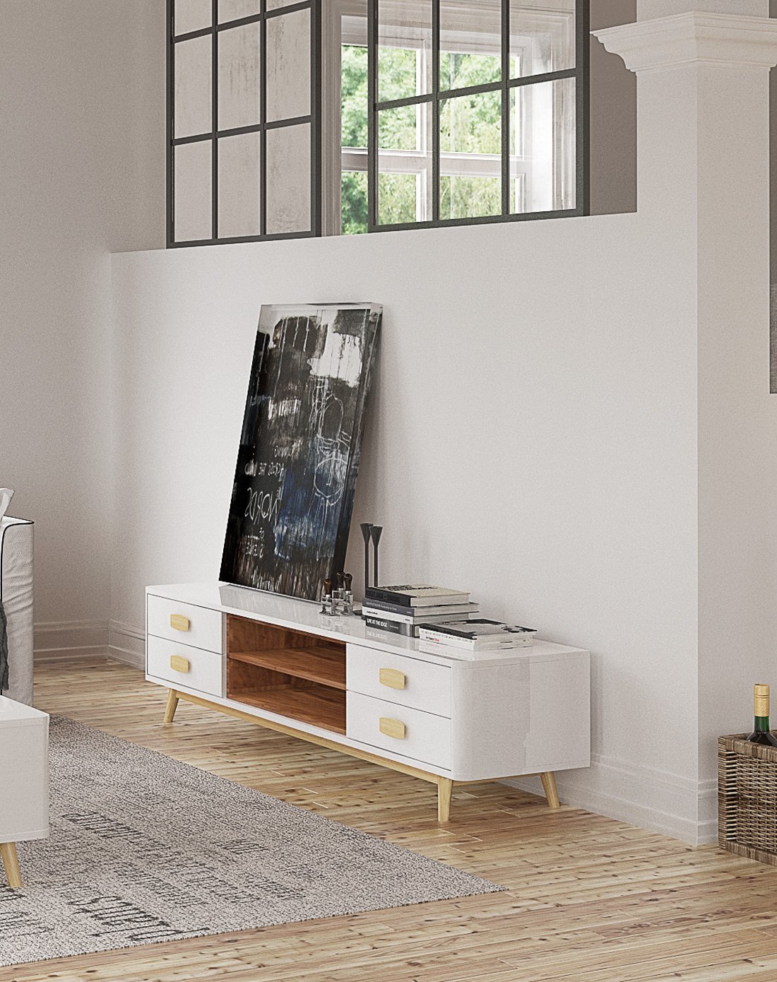 一米爱yimilove家具直发货创意白色烤漆带抽屉电视柜l2117_唯品会