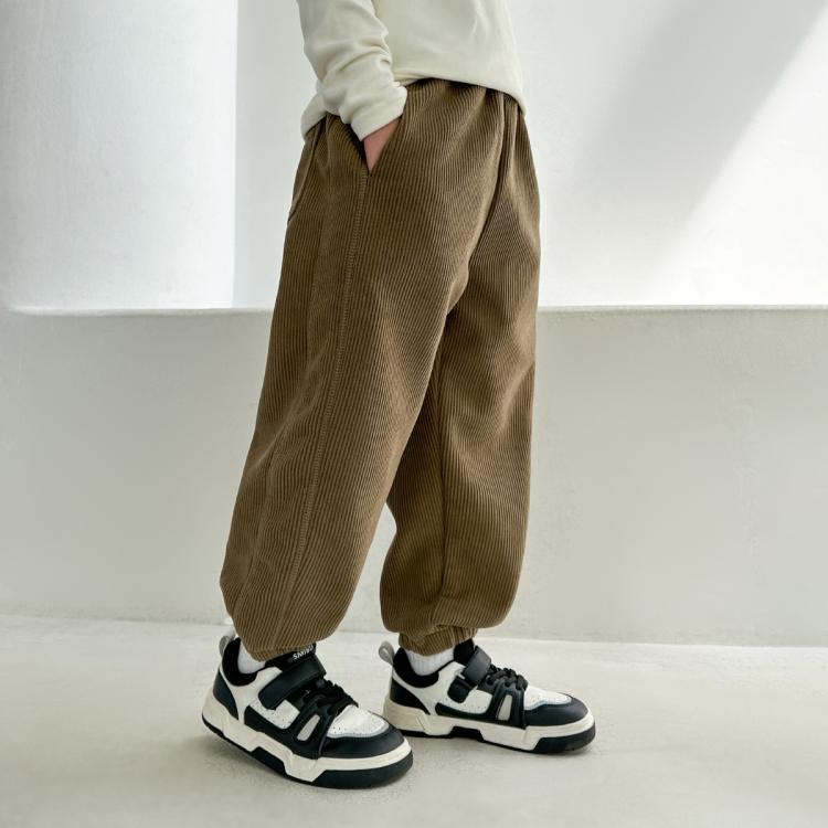 左西 男童加绒裤子秋冬儿童灯芯绒休闲裤保暖加厚冬季束脚长裤中大童装