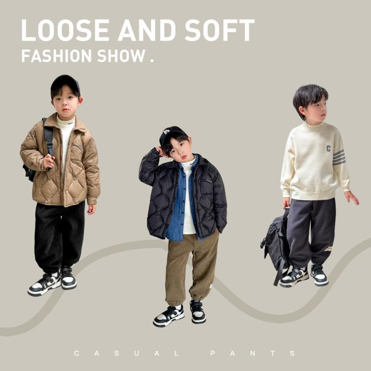 左西 男童加绒裤子秋冬儿童灯芯绒休闲裤保暖加厚冬季束脚长裤中大童装