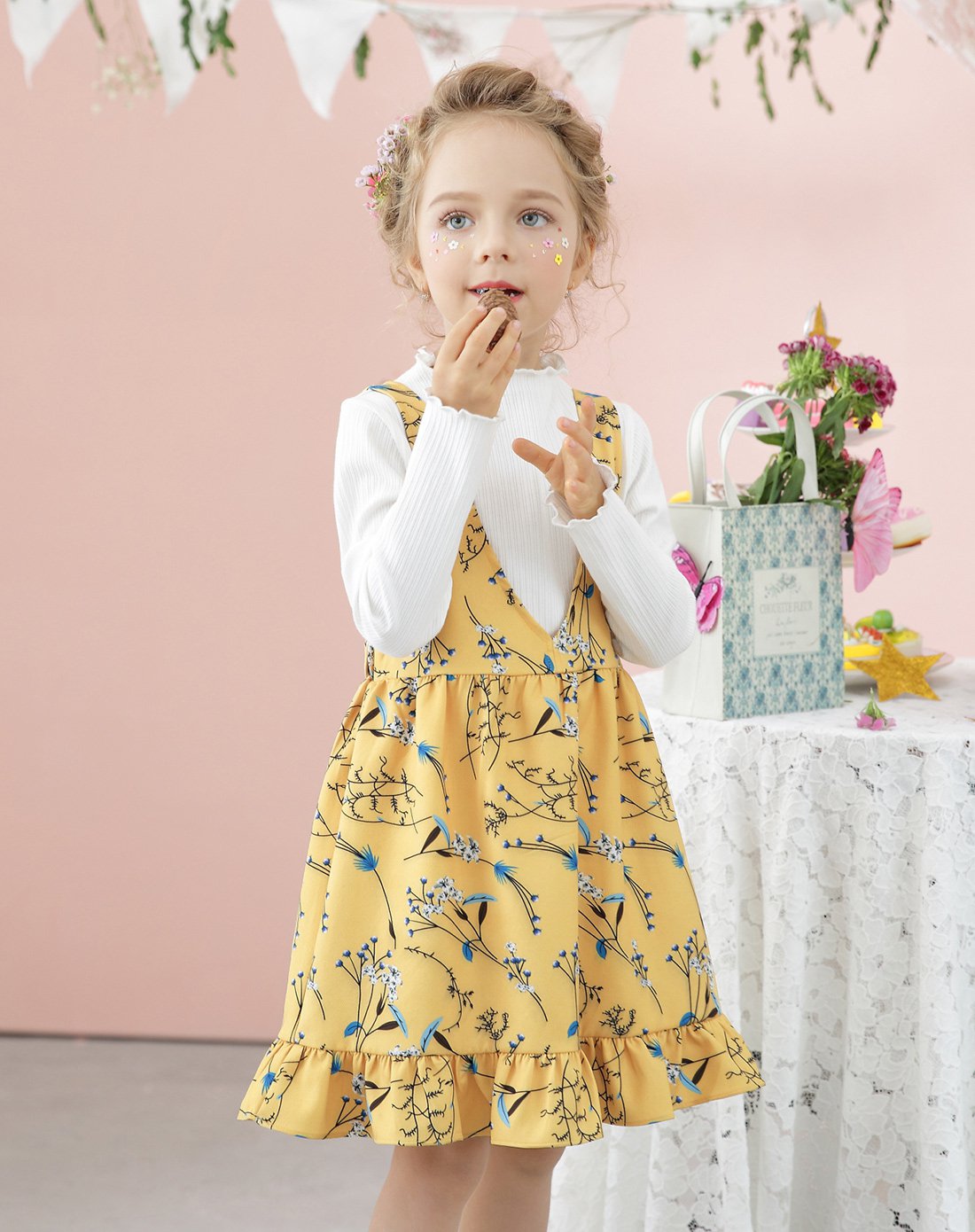 osa欧莎童装 女童简约长袖针织衫 印花连衣裙两件套装