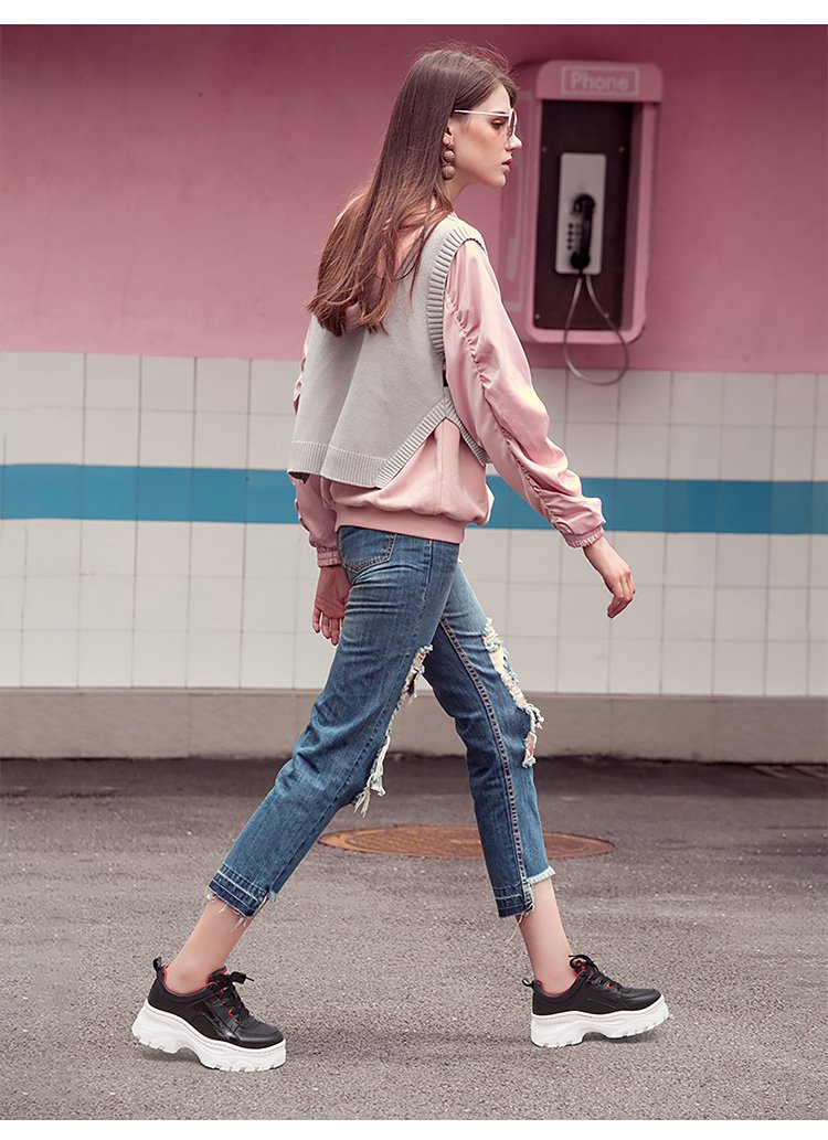 2018新款女休闲鞋真皮韩版百搭街拍厚底老爹鞋秋季小白鞋女运动鞋网红