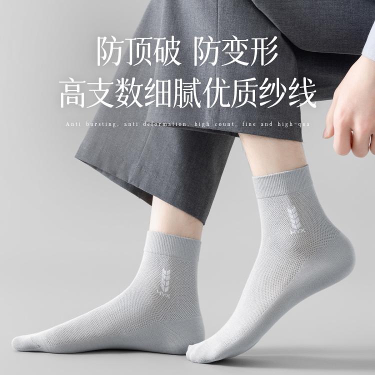 恒源祥 【100%棉】6双装10A抑菌薄款中筒男士春夏网眼防臭男袜