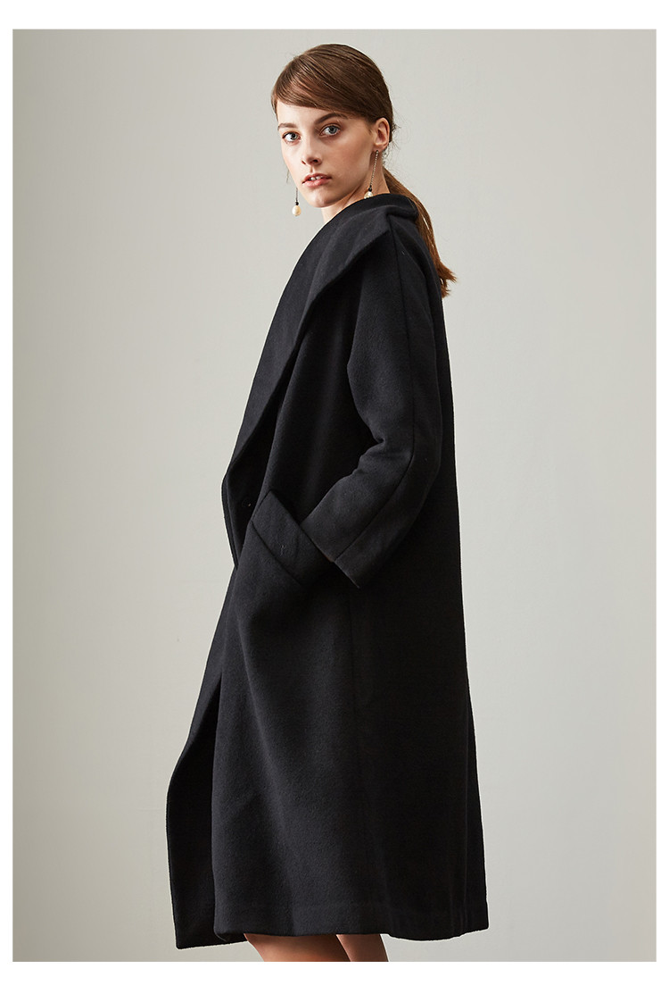 翻领修身长款羊毛大衣