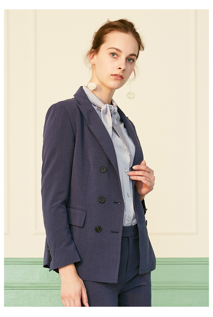 landi蓝地双排扣西服女修身显瘦百搭职业西装外套