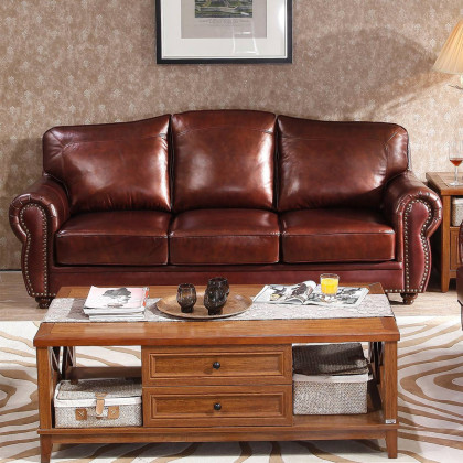真皮沙发 欧式简约精致设计小户型客厅实木沙发 美式高端气质客厅家具