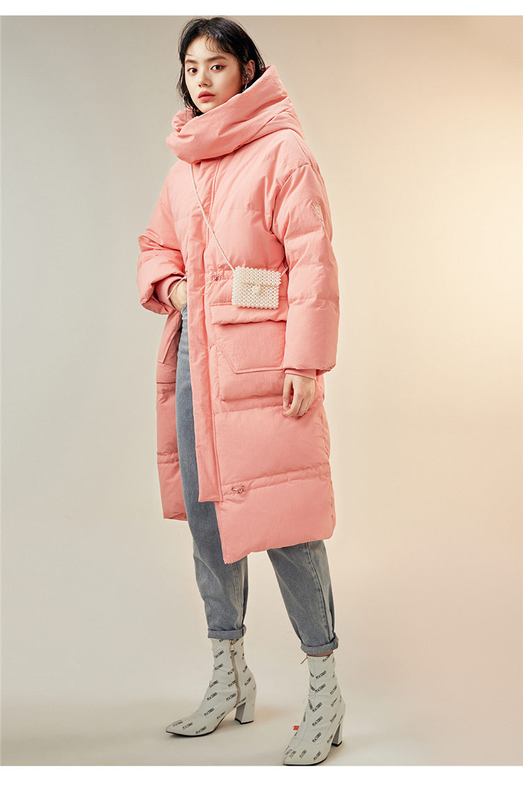 太平鸟工装风羽绒服女中长款冬季