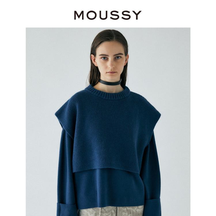 Moussy 秋季坎肩宽松套头针织毛衣女 In Blue