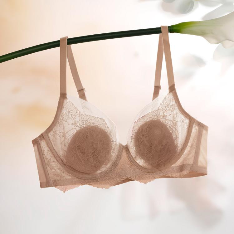爱慕 【精致花瓣杯内衣 透气不凸点】性感蕾丝承托文胸薄款女