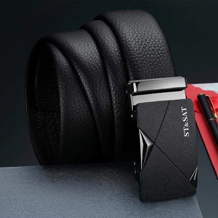 ST&SAT 【头层牛皮】时尚经典真皮男士腰带皮带商务自动扣头裤带送老公