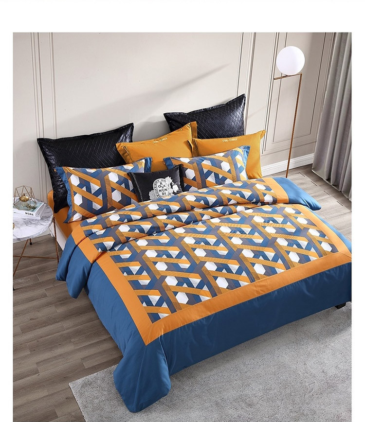 磨毛印花素色拼接被套床单床上用品四件套纯棉