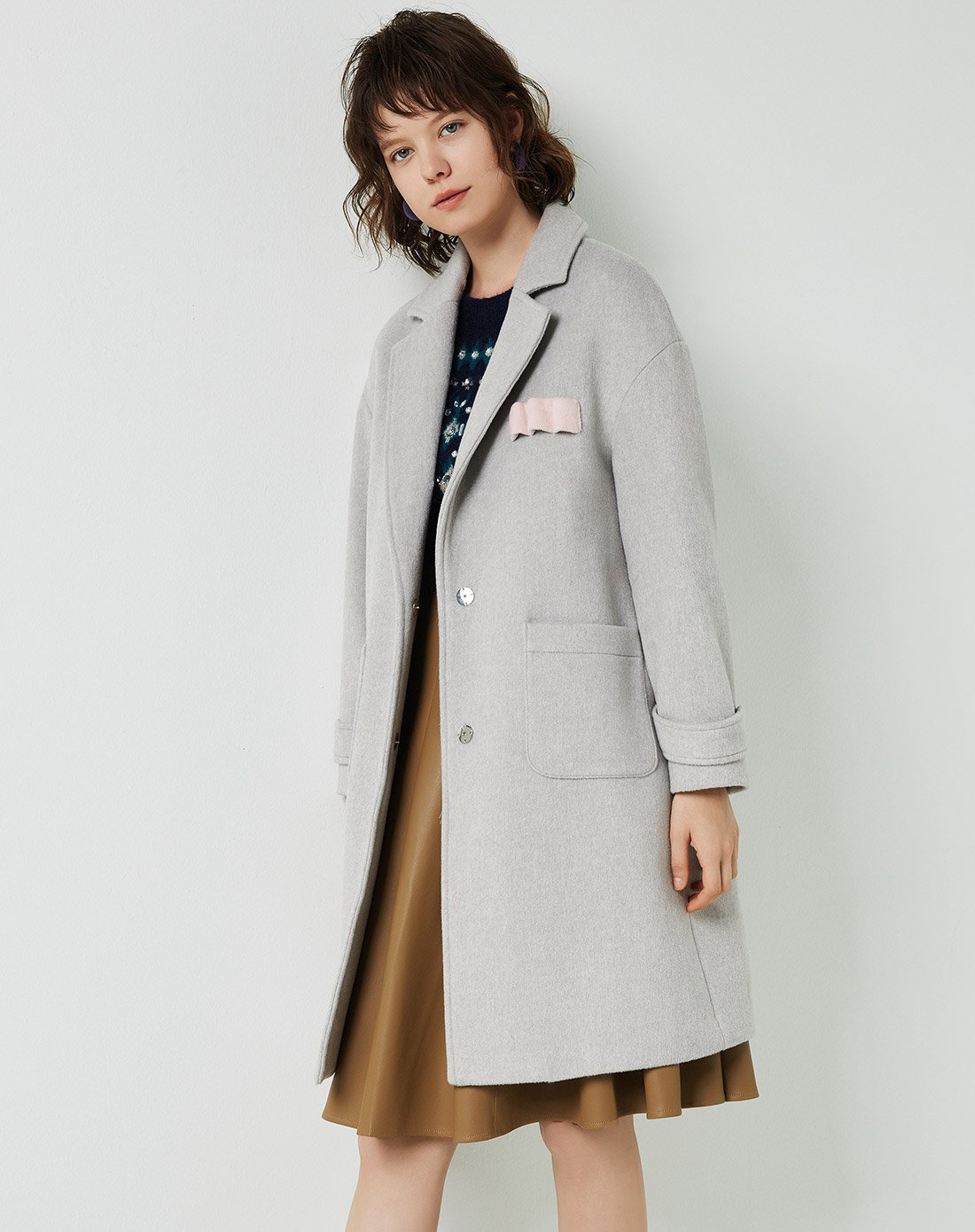 one more女装-最后疯抢专场 one more优雅冬装新款背后字母装饰袢呢子